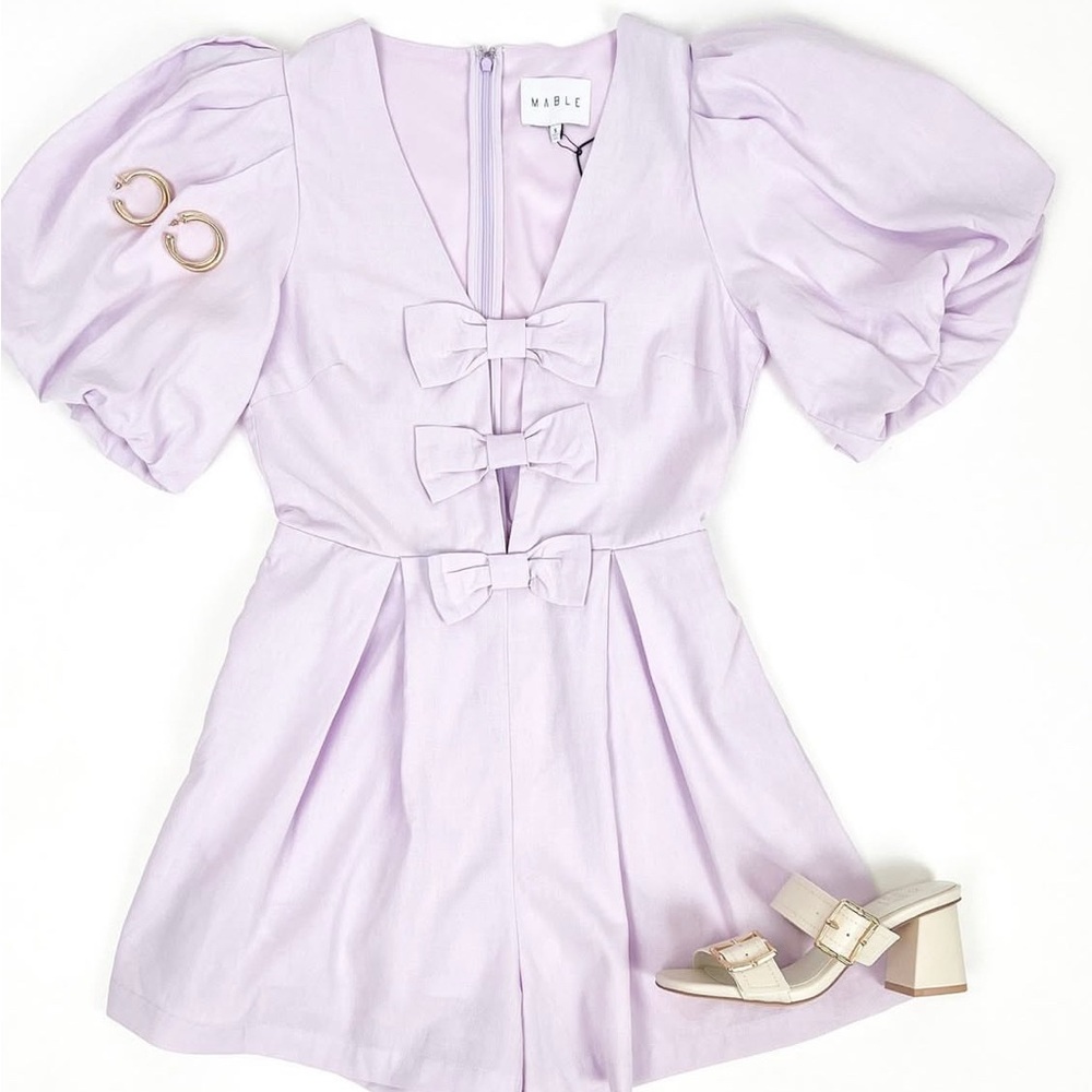 Lavender Puff Sleeve Romper with Bows